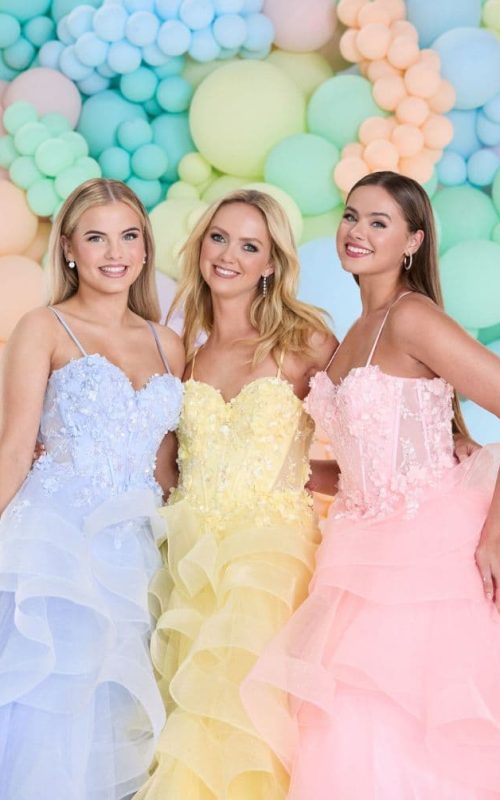 Tiffanys Ivie dress in periwinkle, yellow and pink.